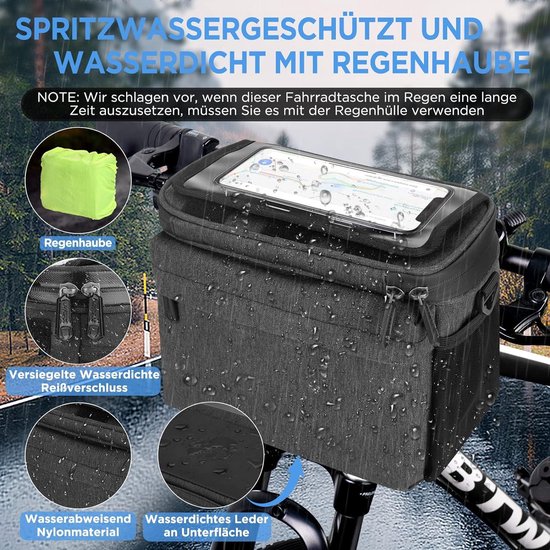 Waterdichte 53L stuurtas voor e-bike en fiets - Met telefoonhouder en schouderriem van FastRider