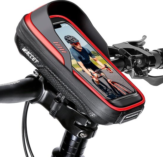 Waterdichte fietsstuurtas, fietstas stuurhouder mobiele telefoon fiets fietsstuurtas met touchscreen zonneklep regenhoes fietstas voor smartphones onder 6,9 inch (rood) van Lruvdox