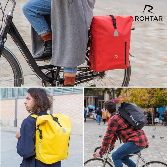 Waterdichte fietstas 18L of 25L - 3-in-1 schoudertas rugzak - fiets reisbagagedrager - Mountainbike rugzak - verstelbare riemen stuurklemmen - Geel Waterproof bicycle bag van Ibami