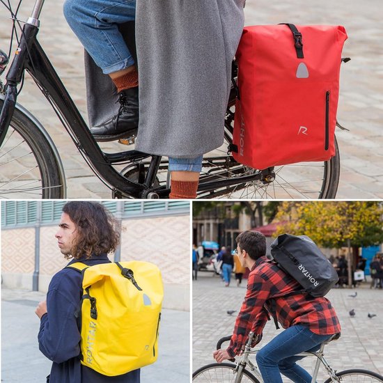 Waterdichte fietstas - 18L of 25L - 3-in-1 schoudertas rugzak - fiets reisbagagedrager - verstelbare riemen - stuurklemmen - Geel Waterproof bicycle bag van LumosAPT