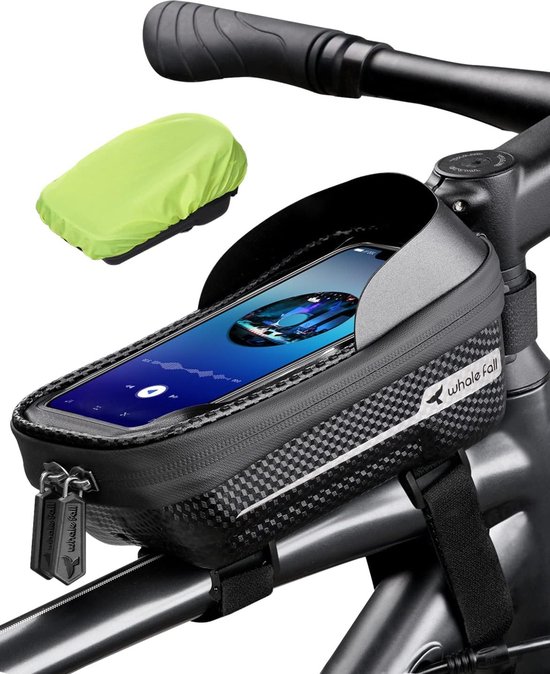Waterdichte frametas fiets mobiele telefoon houder fiets hard EVA fiets bovenbuis tas drukbestendig fietsaccessoires TPU touchscreen met regenhoes voor mobiele telefoon onder 6.9'' van ROCKBROS