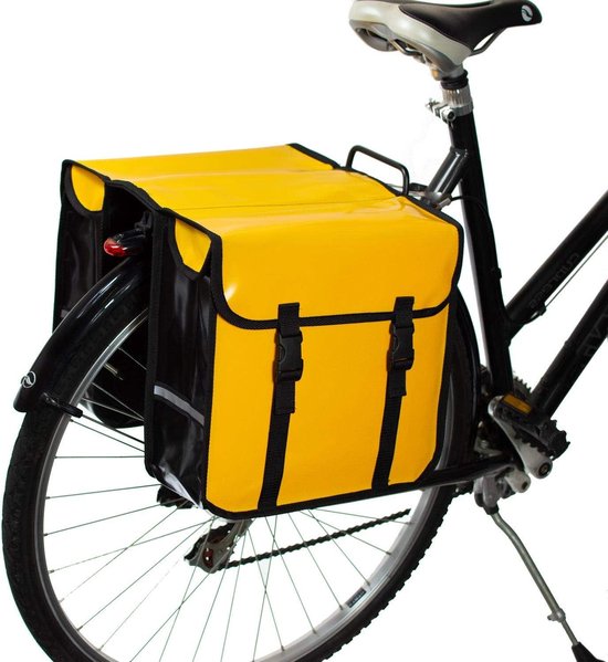 Waterdichte klassieke dubbele fietstas - Geel - fietsen winkelen van Basil