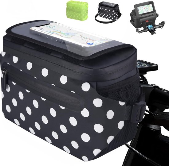 Waterdichte stuurtas fiets met adapter voor e-bike en fiets 4,5 l fietstas voorstuur fietsstuurtas mobiele telefoonhouder met instelbaar touchscreen en afneembare schouderriem van WHEELUP