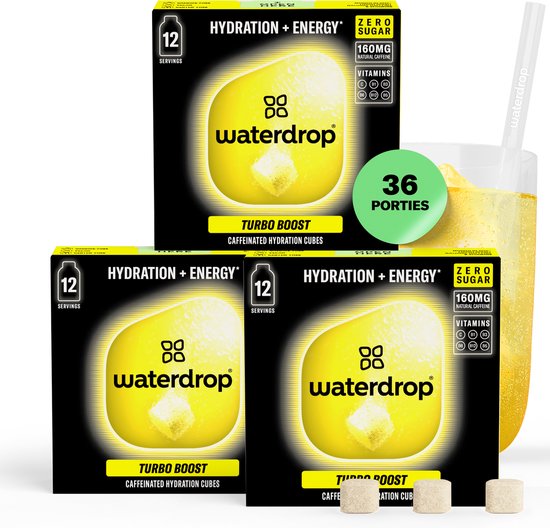waterdrop® Energy Drink Turbo Boost– Pre Workout 160mg Natuurlijke Cafeïne - 36 bruistabletten voor water met smaak - Zonder Suiker, Zero Calorieën, Vitamine C & B, Energiedrank - Ideaal vóór de Training, Energiedrank met Smaak