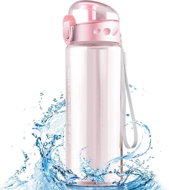 Waterfles, 780 ml, sportwaterfles, waterfles, BPA-vrij, lekvrije fles, met één druk op de knop te openen, voor sport, sportschool, fietsen, school, kantoor, camping (roze)