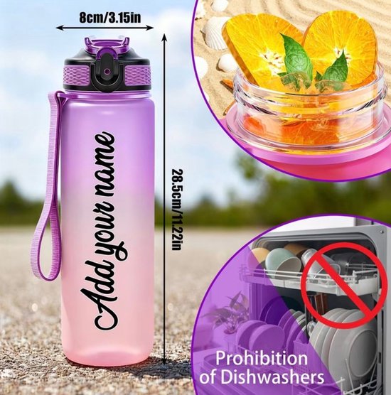 Waterfles met Naam 750ml Gepersonaliseerde Lekvrije Drinkfles voor Sport, School, Gym & Fietsen Cadeau