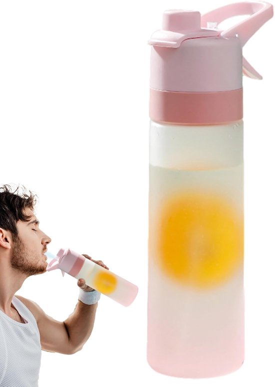 Waterfles - Spray Sportfles - Sportbidon - Waterfles met spray - Met Verfrissende Spray - Anti-lek - Stevig & Licht - Voor Gym, School, Reizen - Roze - 650 ml