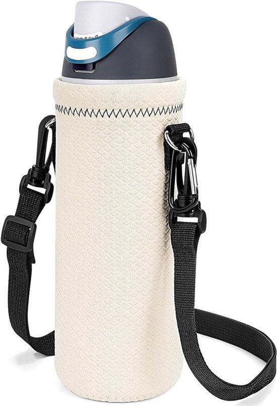 Waterfleshouder - Neopreen - Met schouderband - Gebroken wit - Compatibel met OWala FreeSip-fles 32oz/40oz.