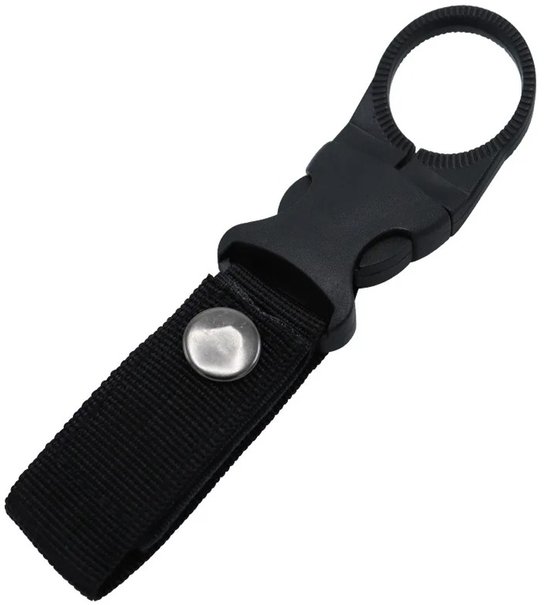 Waterfleshouder voor Riem & Rugzak – Nylon Fleshouder Clip – Carabiner Flesgesp - Zwart