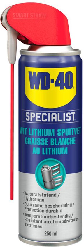 WD-40® Hoogwaardig Lithiumspuitvet – Smeert metaal op metaal - Langdurige smering – Vermindert wrijving – Water- en hittebestendig - Smart straw - Wit - 250 ml van Merkloos