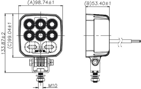 Werklamp 6 LEDs 2250 lumen met flitser R65 9-36V- Werklamp met flitslamp van Technolux