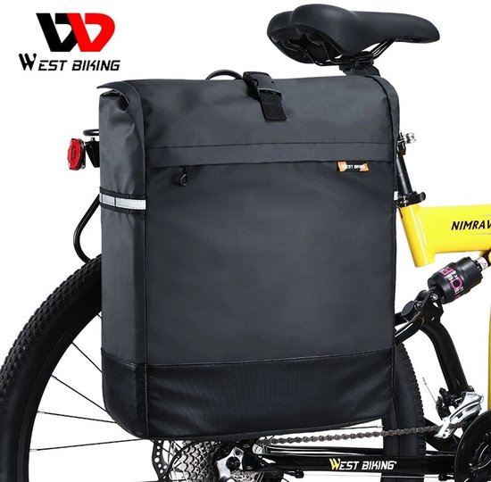 WEST BIKING - Fietstas Bagagedrager – 30L – Waterafstotende Enkele Fietstas – Reflecterend – Afneembaar – Zwart