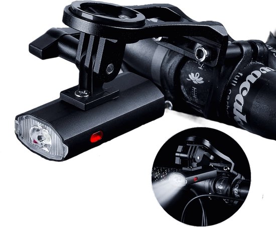 West Biking LED Voorlamp - Achterlamp - Fietslamp - GoPro-houder - Garmin Bryton fietscomputer - 300 Lumen - Oplaadbaar-zwart WEST BIKING