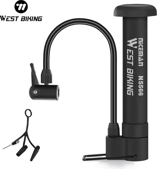 West Biking - MTB Fietspomp - 80 Psi Fiets Handmatige Luchtpomp - band Inflator - Schrader Ventiel Vloer pomp - Fietsen Accessories - Fietspompen - Outdoor - Fietsenpomp - Pomp Fietsen - Luchtpomp - 3x Opzetstukken EXTRA
