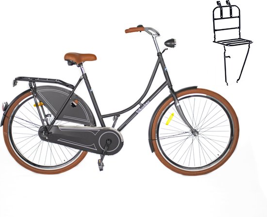 Wheelerz - Omafiets - 28 inch - Mat Zwart Met voordrager van Wheelerz