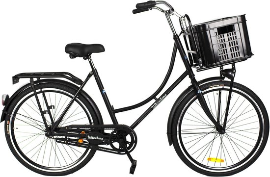 Wheelerz omafiets classic 26 inch matzwart - inclusief voordrager & krat van Wheelerz