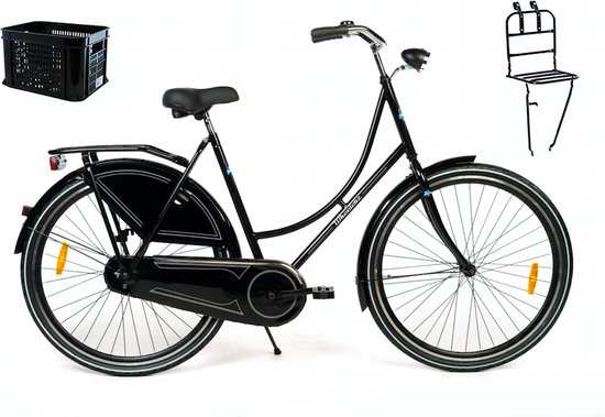 Wheelerz.nl omafiets 28 inch /53cm zwart - incl voordrager & krat - rijklaar van Wheelerz
