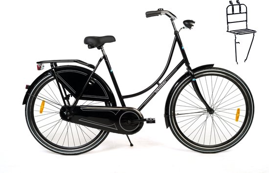 Wheelerz.nl omafiets glans zwart met voordrager van Wheelerz