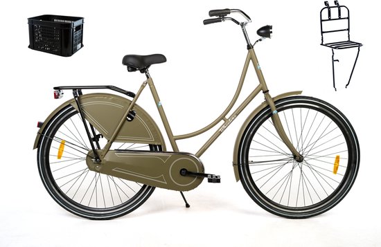 Wheelerz.nl omafiets groen met voordrager en krat van Wheelerz