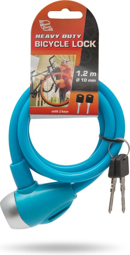 WheelZone Heavy Duty - Fietsslot - 120cm - Kettingslot - Hangslot met 2 sleutel - kabelslot - sloten - Waterbestendig - Blauw - 57077BL van WheelZone