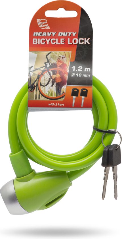 WheelZone Heavy Duty - Fietsslot - 120cm - Kettingslot - Hangslot met 2 sleutel - kabelslot - sloten - Waterbestendig - Groen - 57077GR - Ideaal voor Kinderfiets van WheelZone