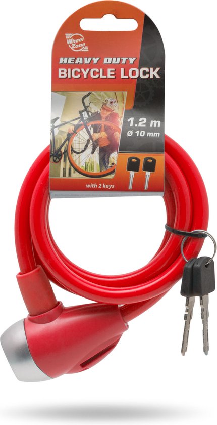 WheelZone Heavy Duty - Fietsslot - 120cm - Kettingslot - Hangslot met 2 sleutel - kabelslot - sloten - Waterbestendig - Rood - 57077RD van WheelZone