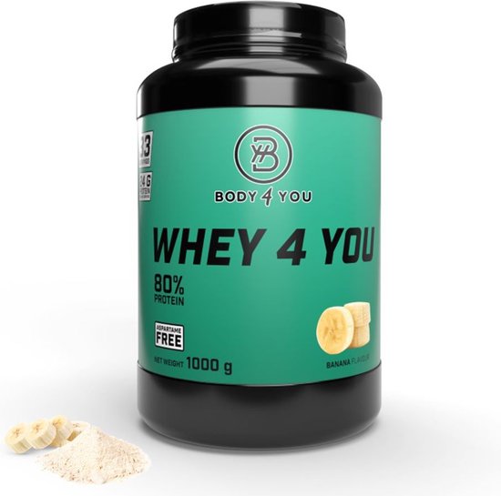 Whey Eiwitpoeder Banaan 1KG – 33 servings – 80% Eiwit – Body4You