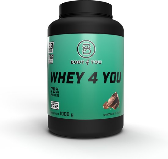 Whey Eiwitpoeder Chocola 1KG – 33 servings – 76% Eiwit – Body4You van Merkloos