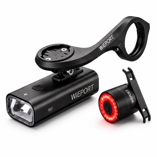 Wieport Fietsverlichting voor en achter - 800 Lumen LED Voorlamp & Achterlicht - Oplaadbaar