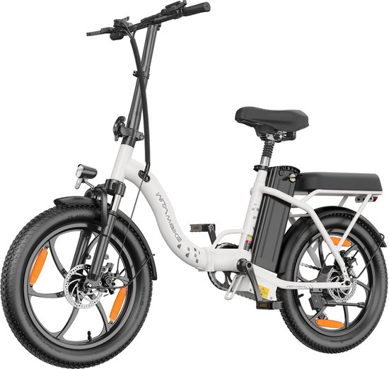 WITAMBIKE C16 Opvouwbare Elektrische Fiets – 250W – 48V 16Ah –Tot 100KM Bereik– Shimano 7 Versnellingen – 20×3.0 Inch – Wit