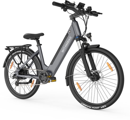 WITAMBIKE W275 Elektrische Fiets – 250W – 36V 13Ah – 100KM Actieradius – 27.5” – Shimano 7 Versnellingen – Unisex – Grijs van Merkloos