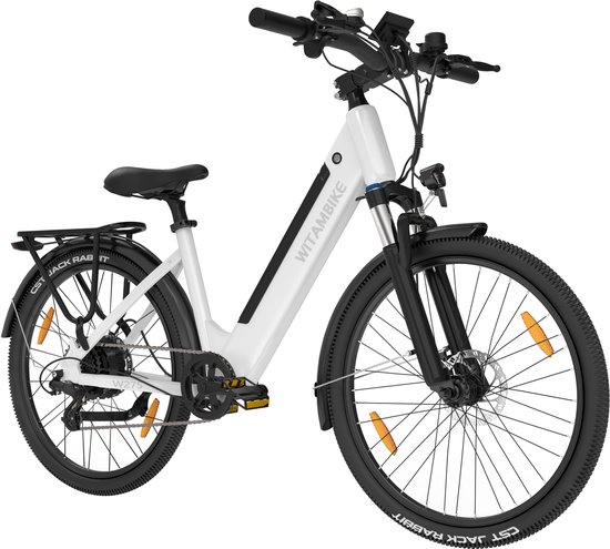 WITAMBIKE W275 Elektrische Fiets – 250W – 36V 13Ah – 100KM Actieradius – 27.5” – Shimano 7 Versnellingen – Unisex – Wit van Merkloos
