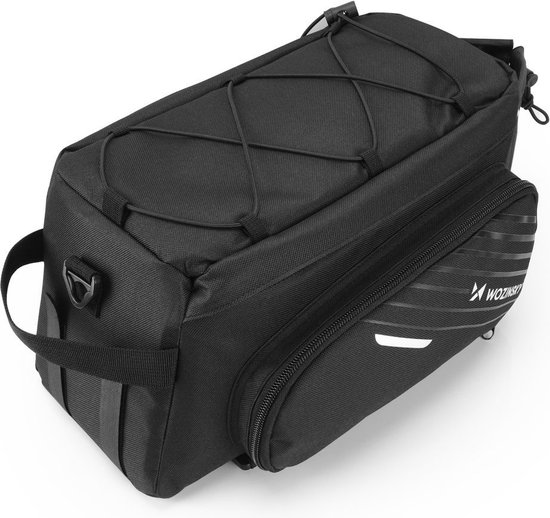 Wozinsky - fietsendragertas - met schouderband 9l - (inclusief - regenhoes) - zwart - (WBB22BK) van Wozinsky
