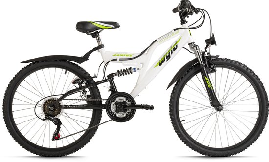 Wyld Fiets WYLD kinder mountainbike Fully ATB 24'' Zodiac wit-groen 18 versnellingen RH 38 cm wit - 38 cm van Wyld