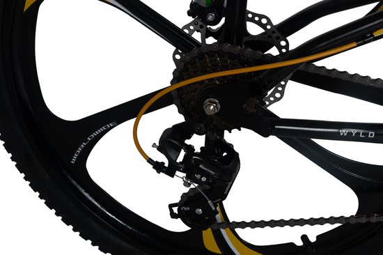 WYLD mountainbike Fully 26'' Bliss zwart-geel 21 versnellingen rechts 47 cm magnesium wielen