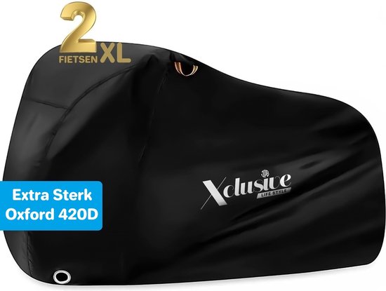 Xclusive-lifestyle® Fietshoes XXL voor 1 of 2 Fietsen - Ultra Oxford 420D - Zeer Sterk en Extra Dik - Fietsbeschermhoes - Bakfietshoes - Fietscover - Waterdichte PU Coating - Stormbestendig - met Opbergtas en Zadelhoes van Xclusive-lifestyle®
