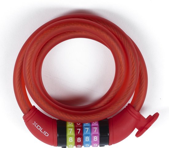 Xolid Fietsslot met cijferslot - 120 cm - rood - kabelslot - voor fiets / scooter - scooter slot van Xolid Fietsslot Met