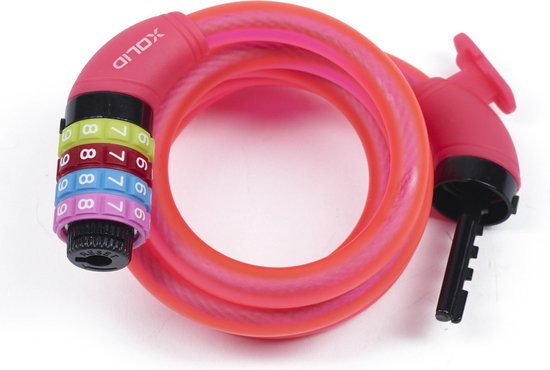 Xolid Fietsslot met cijferslot - 120 cm - roze - kabelslot - voor fiets / scooter - scooter slot van XO