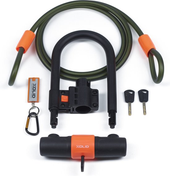 Xolid Fietsslot of scooter slot - 18x24 cm - donkergroen - kabelslot - beugelslot - met extra kabel - bromfiets van XO