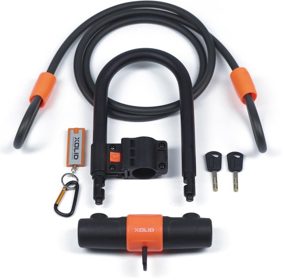 Xolid Fietsslot of scooter slot - 18x24 cm - zwart - kabelslot - beugelslot - met extra kabel - bromfiets van XO
