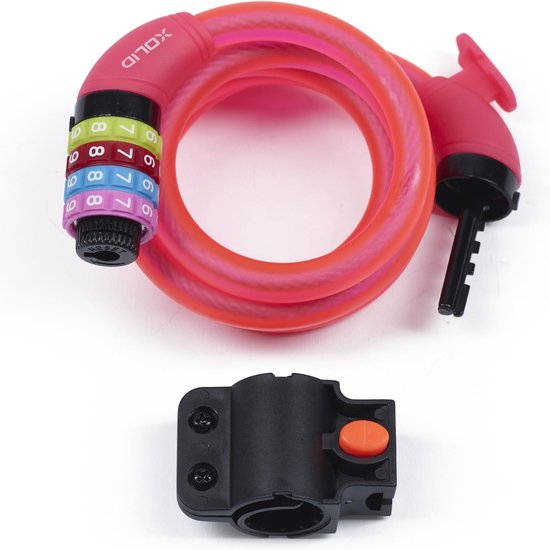 Xolid Instelbaar cijferslot - 120 cm staalkabel - roze - 4-cijferig - stootvast kunststof van XO