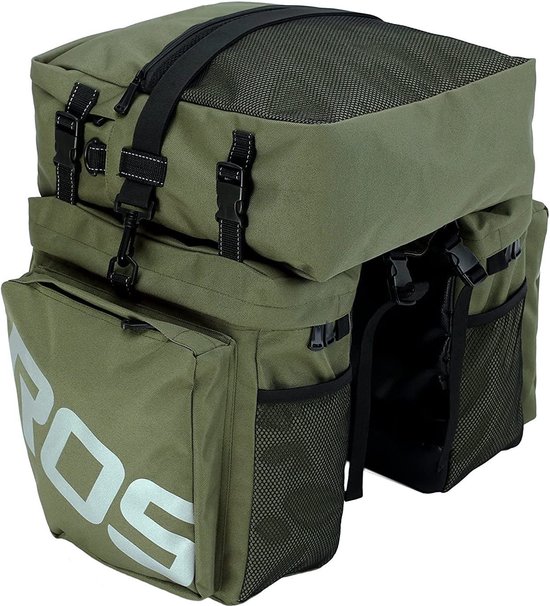XPhonew Fietstas, 3 in 1 37L waterdichte fietstas achterbagagetas fiets achterbank kofferbak tas zadeltas voor mountainbike met afneembare schouderriem en reflecterend teken (leger G) van XPhonew
