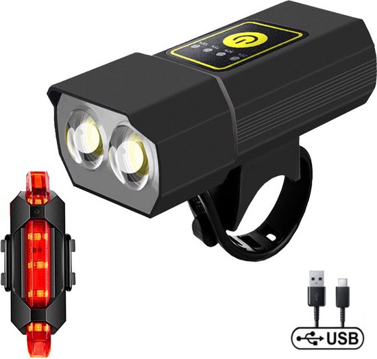 Xtraworks- Waterdichte Fietsverlichting set- USB Oplaadbaar-voor en achter-zwart