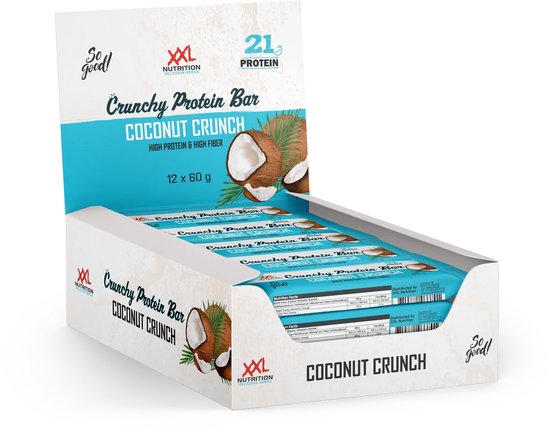 XXL Nutrition - Crunchy Protein Bar - 21 gram Eiwit - Eiwitreep, Proteine Repen, Fitness Snack - Diverse Smaken - 12 Pack - Coconut