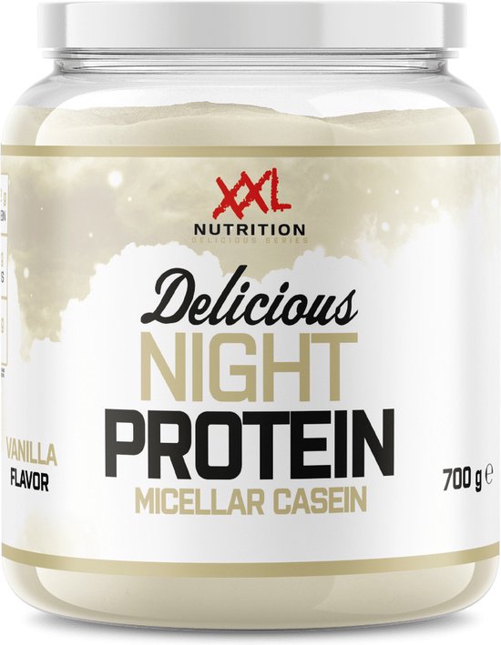 XXL Nutrition - Delicious Night Protein - 79% Eiwit - 100% Micellar Caseďne Eiwit - Eiwitpoeder, Proteine Shake - Diverse Smaken - Vanille - 700 Gram (25 shakes)