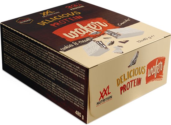 XXL Nutrition - Delicious Protein Wafer - Proteďne Wafelmix, Eiwit Snacks - Cookies & Cream - 12 pack
