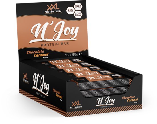 XXL Nutrition - N'Joy Protein Bar - 20 Gram Eiwit - Eiwitrepen & -snacks, Proteine Repen - Smeuďge Eiwit Reep én Hoog in Eiwit - Diverse Smaken - Chocolade Caramel - 15 Pack