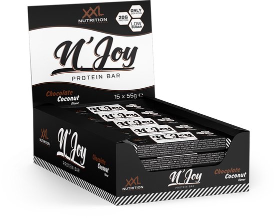 XXL Nutrition - N'Joy Protein Bar - 20 Gram Eiwit - Eiwitrepen & -snacks, Proteine Repen - Smeuďge Eiwit Reep én Hoog in Eiwit - Diverse Smaken - Chocolade Kokosnoot - 15 Pack van XXL Nutrition