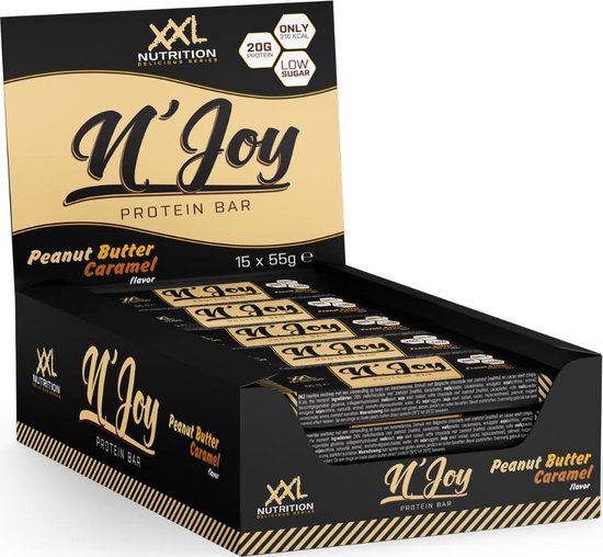 XXL Nutrition - N'Joy Protein Bar - 20 Gram Eiwit - Eiwitrepen & -snacks, Proteine Repen - Smeuďge Eiwit Reep én Hoog in Eiwit - Diverse Smaken - Peanut Butter & Caramel - 15 Pack