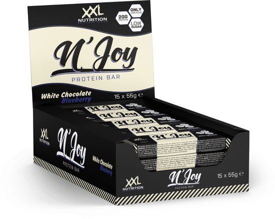 XXL Nutrition - N'Joy Protein Bar - 20 Gram Eiwit - Eiwitrepen & -snacks, Proteine Repen - Smeuďge Eiwit Reep én Hoog in Eiwit - Diverse Smaken - Witte Chocolade Blueberry - 15 Pack van XXL Nutrition